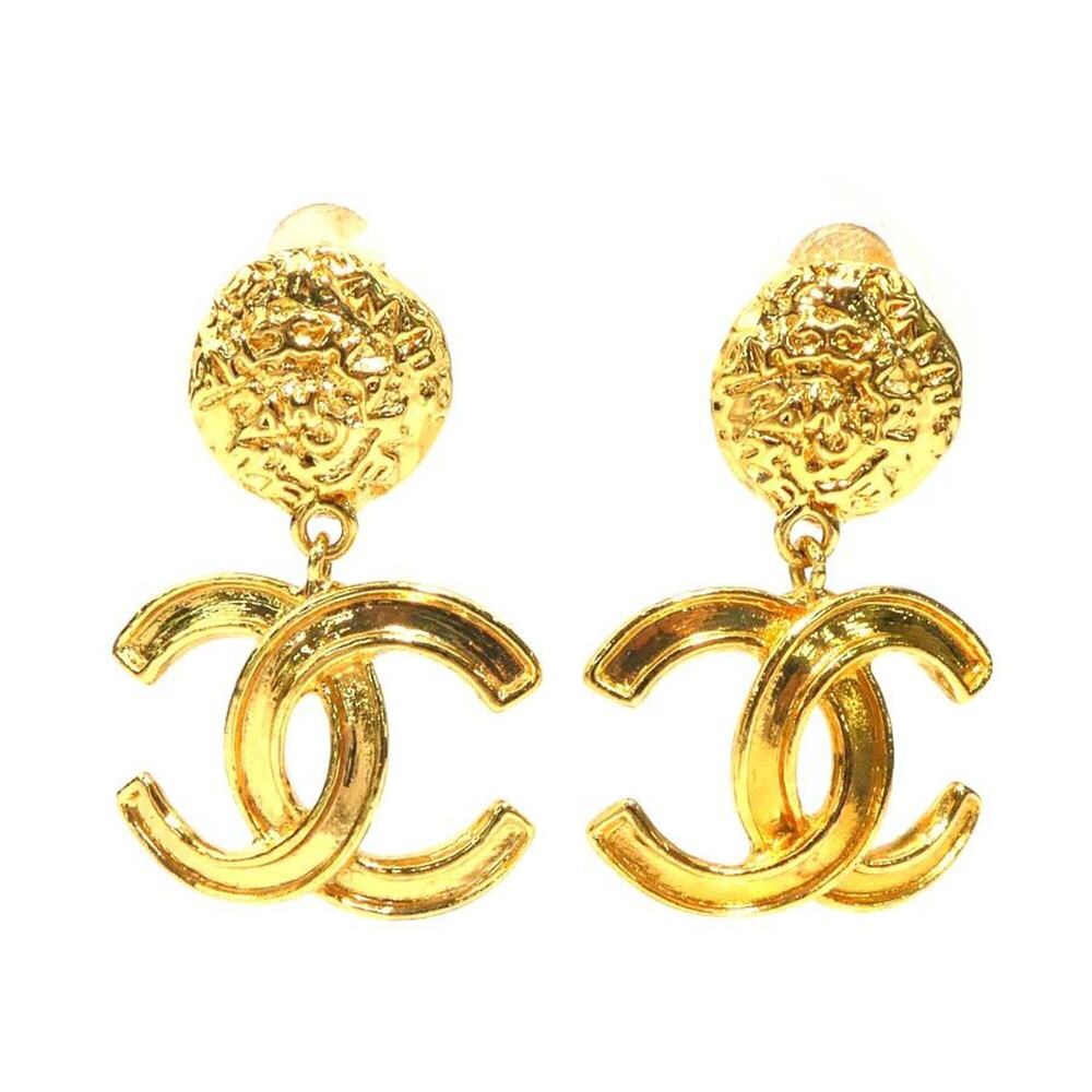 Chanel earrings, Coco Mark design, metal, gold, women's, e62290i